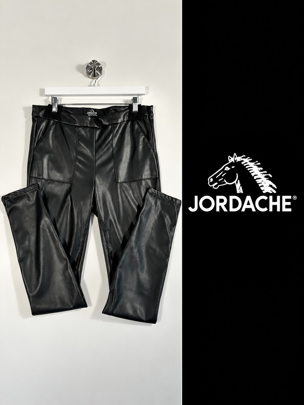 Jordache High Rise Faux Leather Leggings Black Size 14 Slim Leg